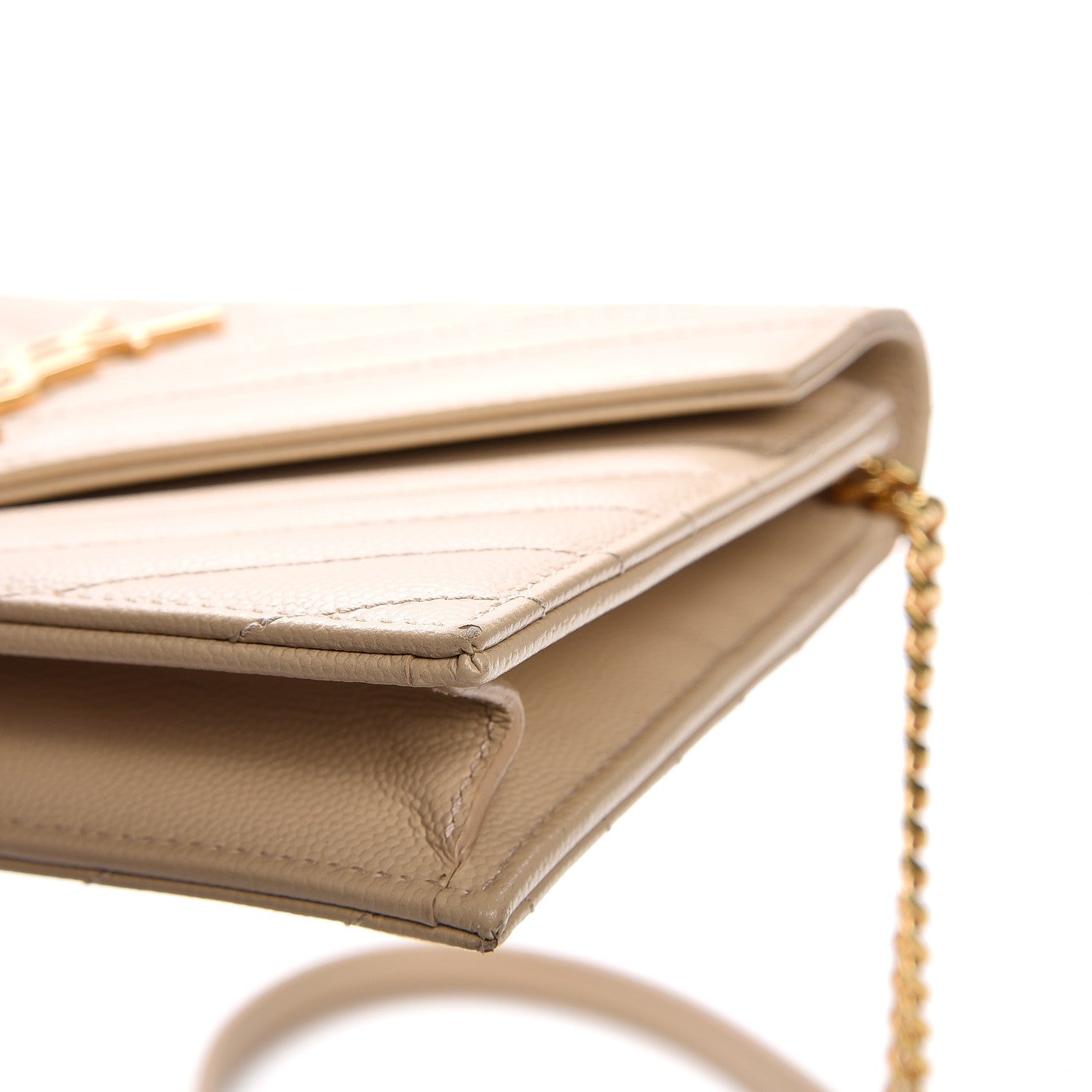 Saint Laurent Grain De Poudre Matelasse Chevron Monogram Envelope Chain Wallet Nude Powder 15 of 19
