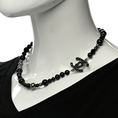 Chanel Pearl Crystal CC Camellia Necklace Ruthenium Black 2 of 7