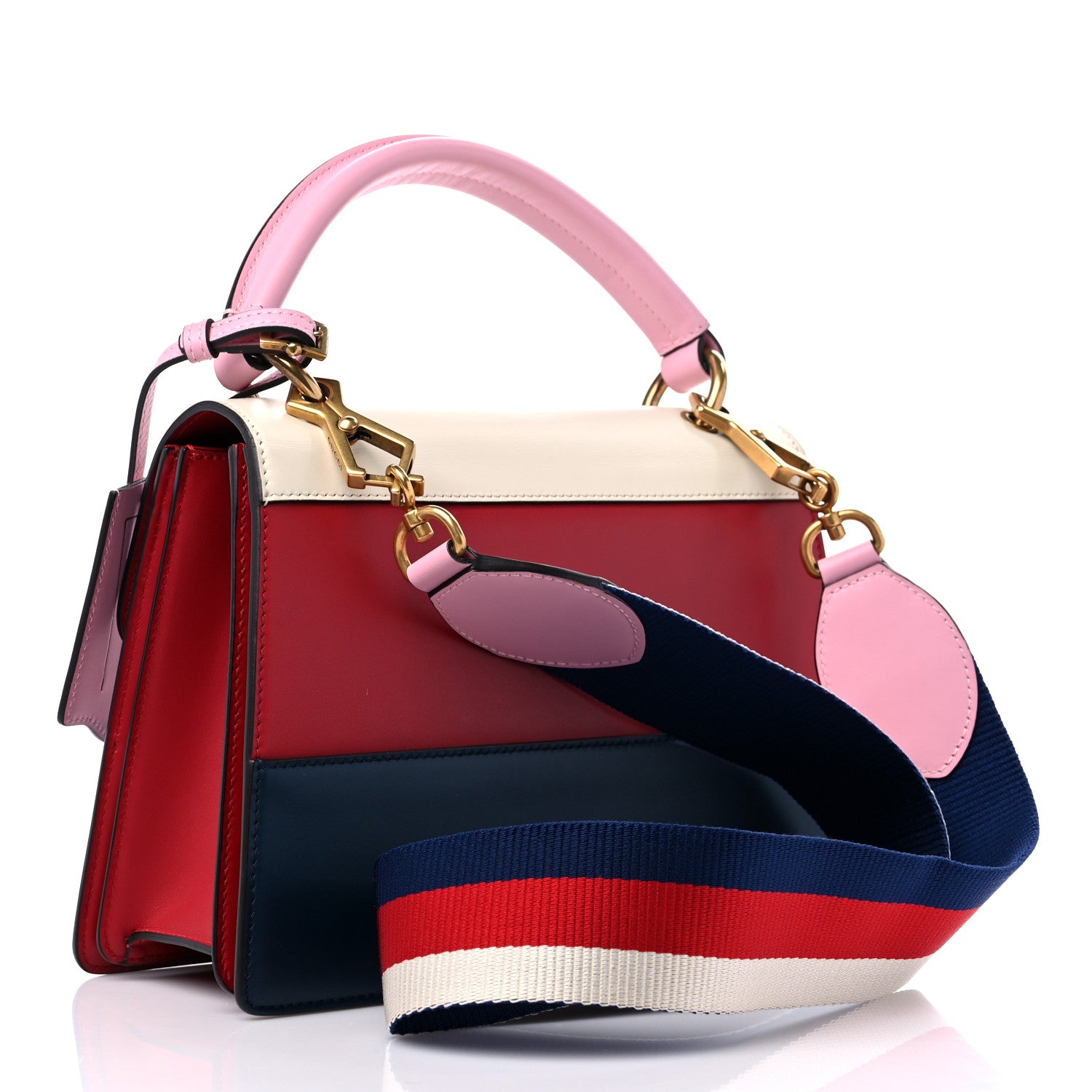 Gucci Calfskin Sylvie Web Small Queen Margaret Top Handle Bag Blue Agata Hibiscus Red Mystic White Sugar Pink 3 of 12