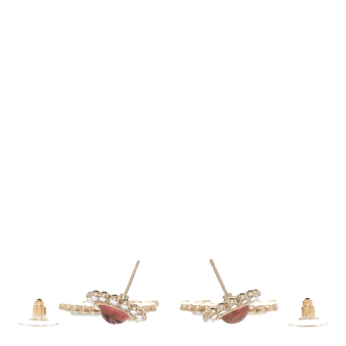 Metal Crystal Pearl CC Drop Earrings Pink Gold