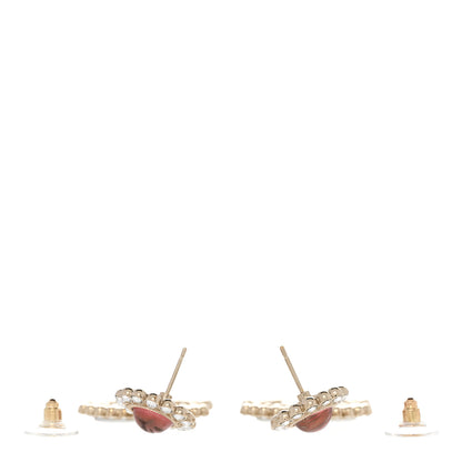 Chanel Metal Crystal Pearl CC Drop Earrings Pink Gold 3 of 5