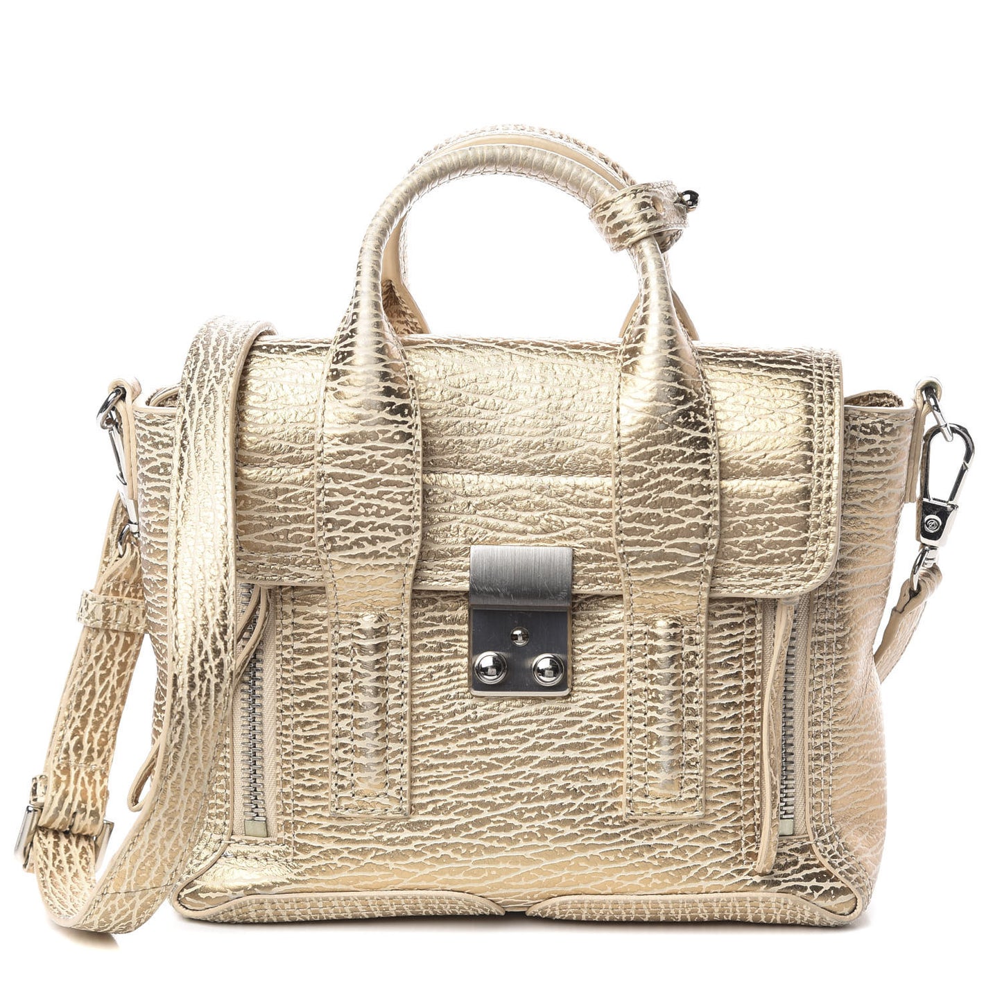 3.1 Textured Calfskin Mini Pashli Satchel Nude Platinum