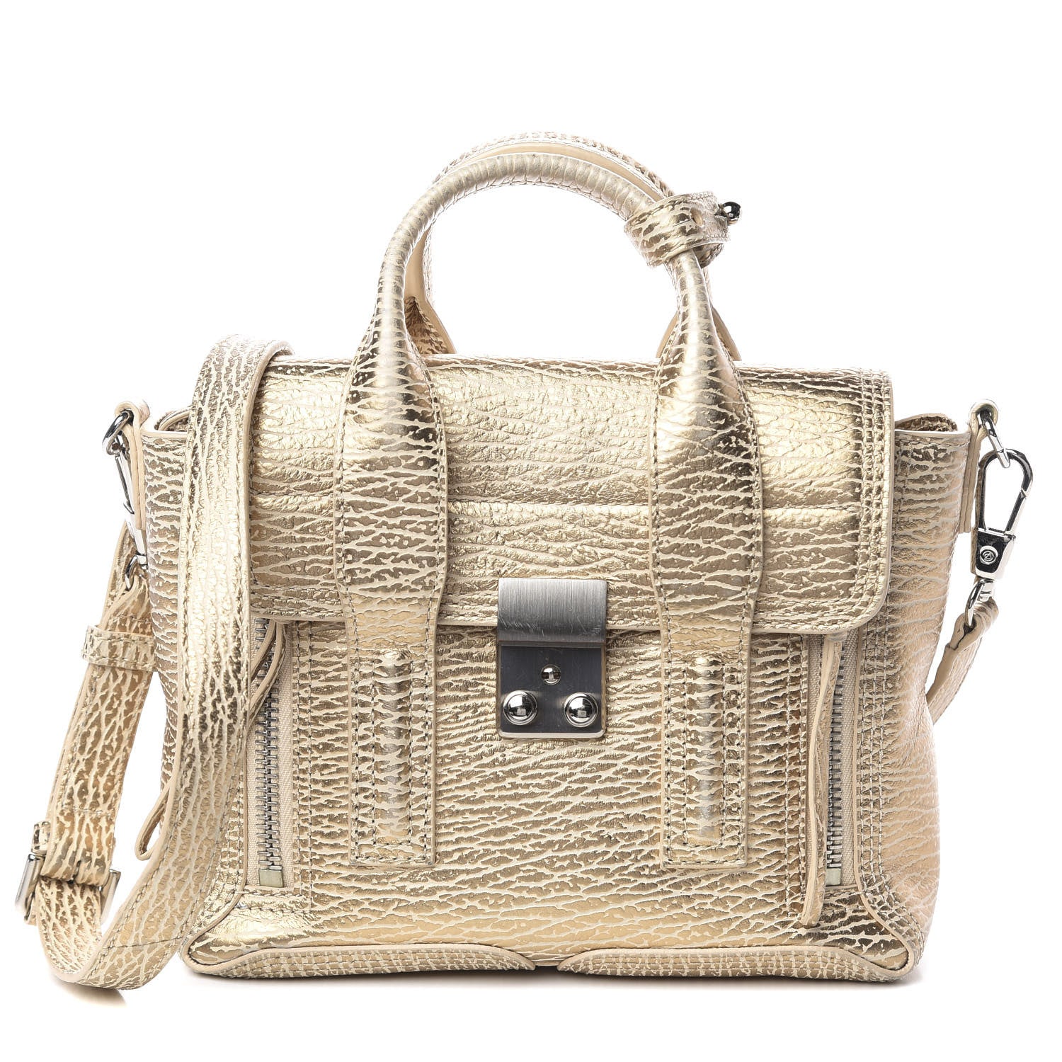 3.1 Phillip Lim 3.1 Textured Calfskin Mini Pashli Satchel Nude Platinum 1 of 10
