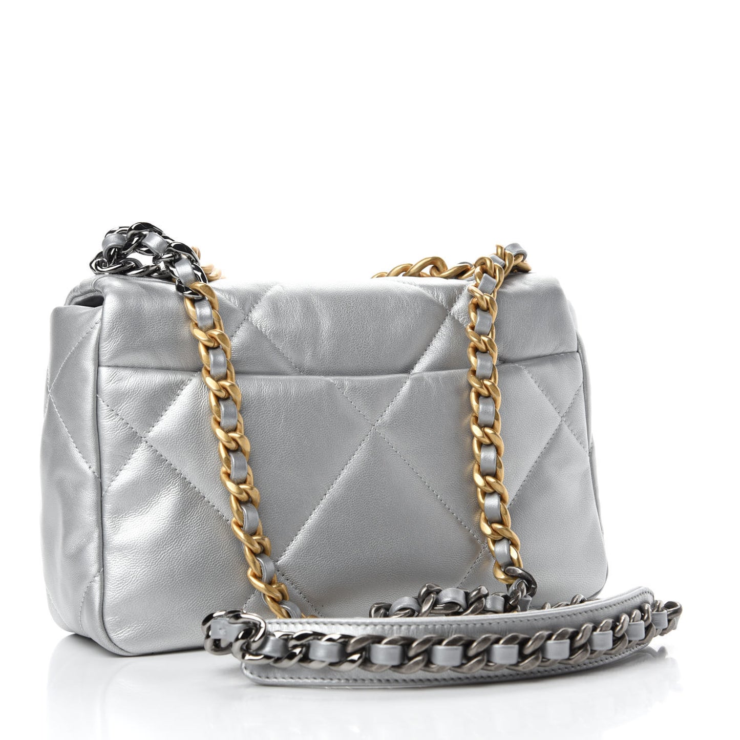 Metallic Lambskin Quilted Medium Chanel 19 Flap Silver