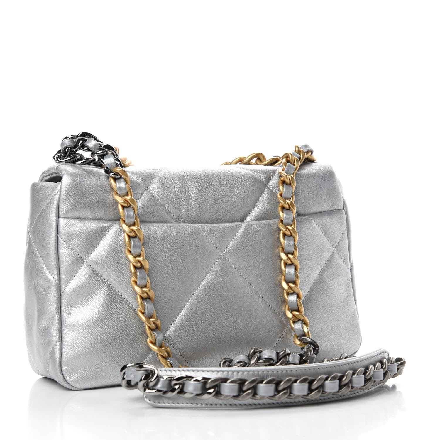 Chanel Metallic Lambskin Quilted Medium Chanel 19 Flap Silver 3 of 10