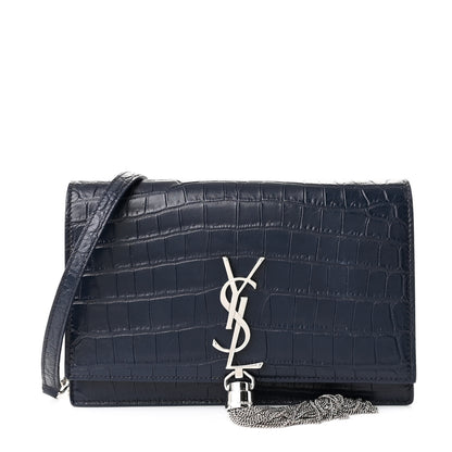 Saint Laurent Calfskin Crocodile Embossed Kate Monogram Tassel Chain Wallet Deep Marine 1 of 11