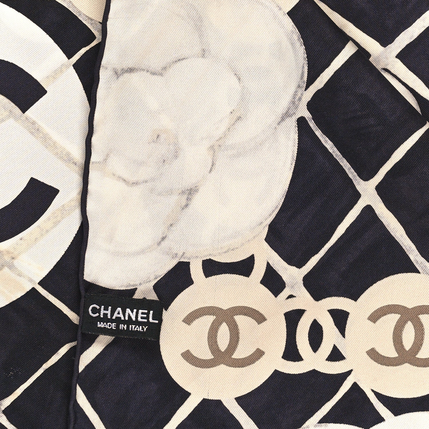 Chanel Silk Camellia CC Square Scarf Black 3 of 3