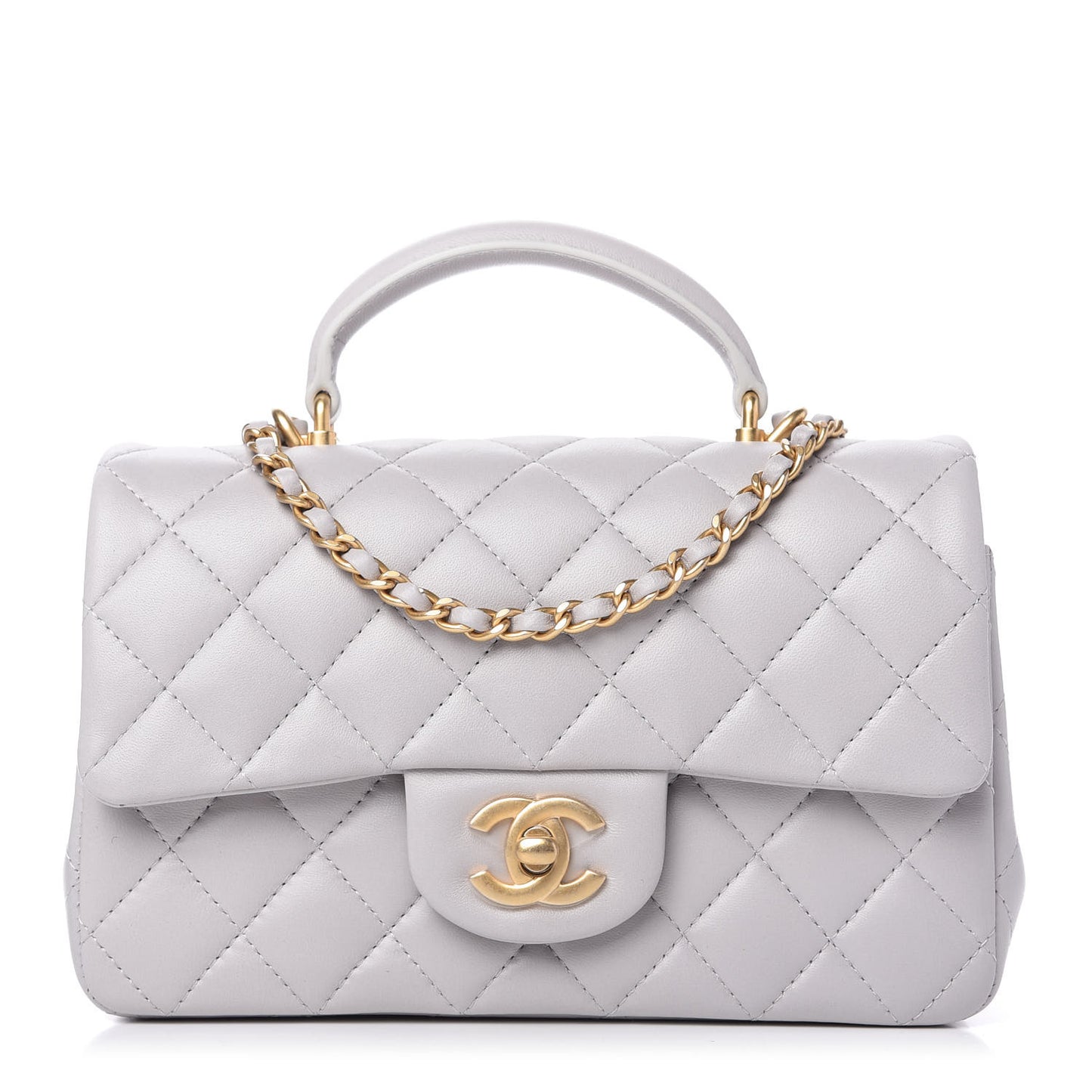 Lambskin Quilted Mini Top Handle Rectangular Flap Grey