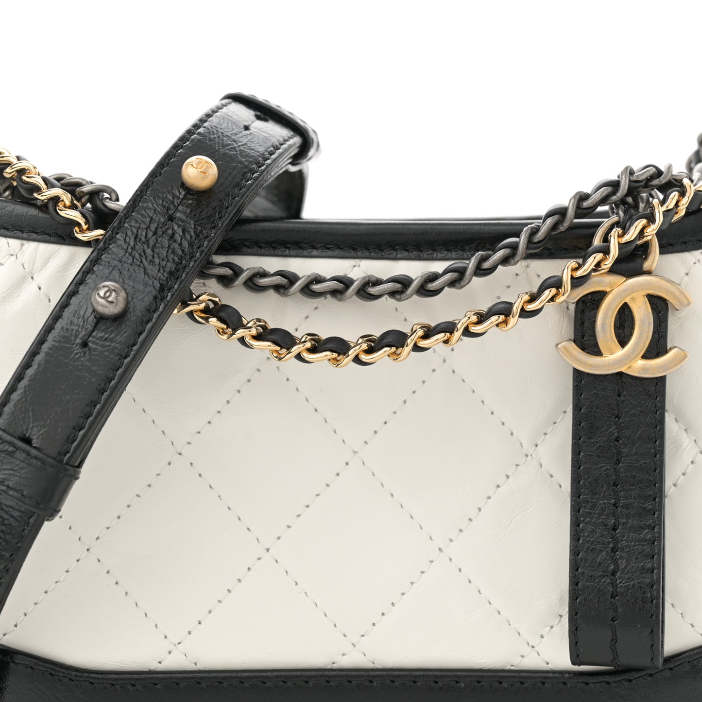 Aged Calfskin Quilted Small Gabrielle Hobo Black White