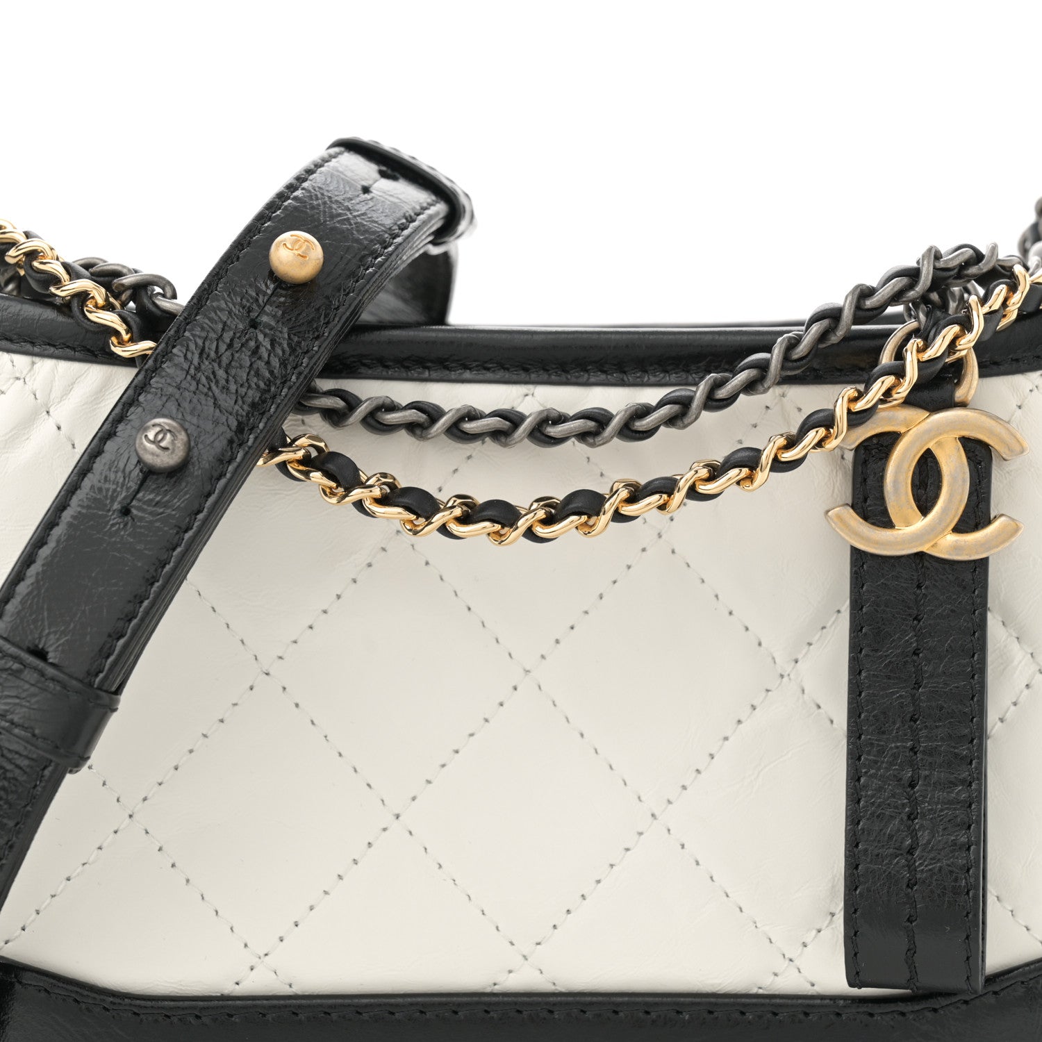 Chanel Aged Calfskin Quilted Small Gabrielle Hobo Black White 8 of 12