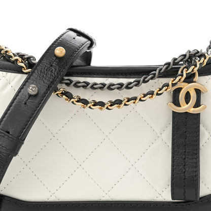 Chanel Aged Calfskin Quilted Small Gabrielle Hobo Black White 8 of 12