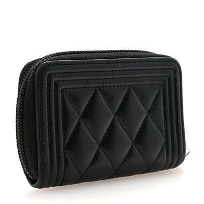 Chanel Lambskin Quilted Zip Around Boy Coin Purse Wallet Black Black 3 of 7