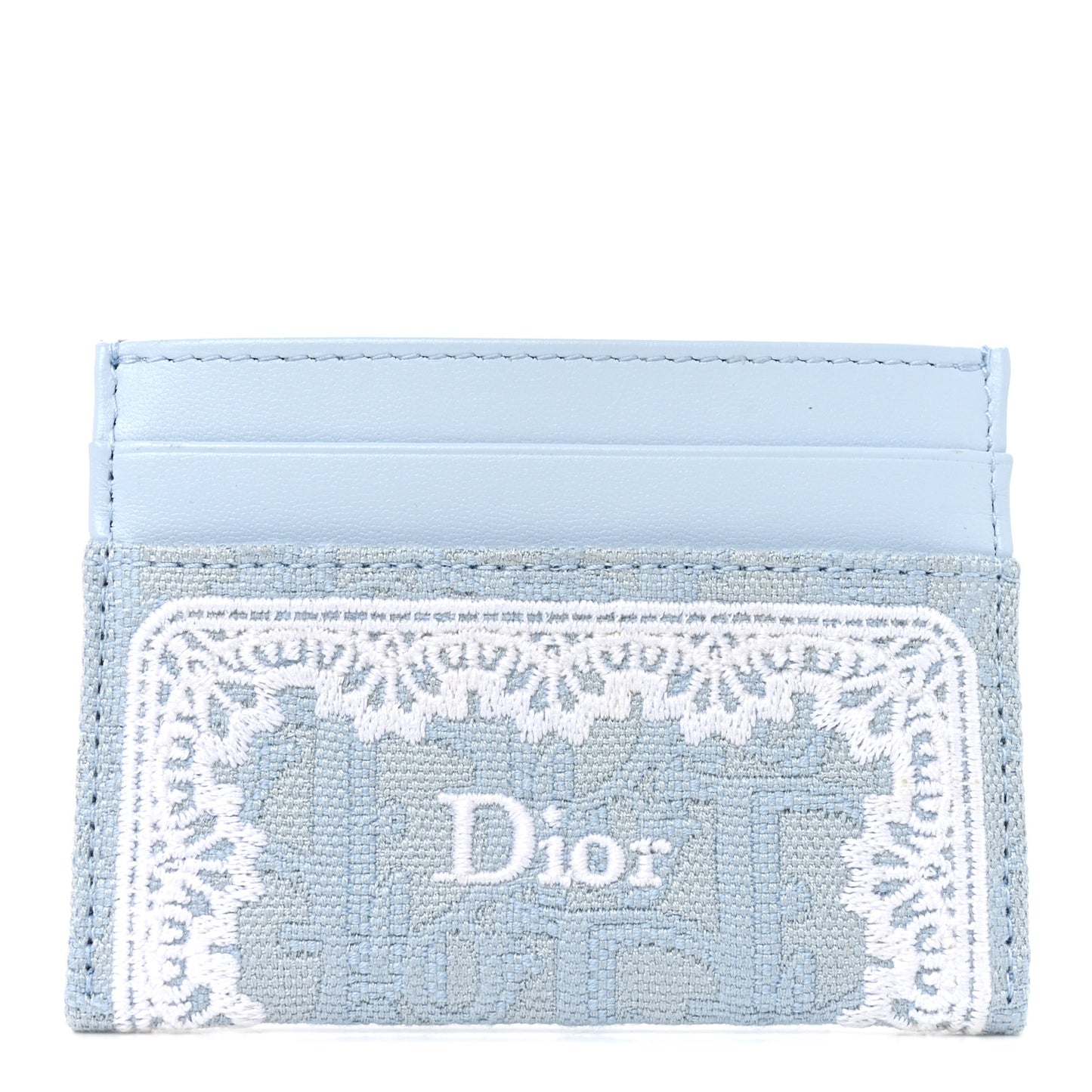 Calfskin Technical Fabric Oblique Lace Freesia Card Holder Blue Celeste