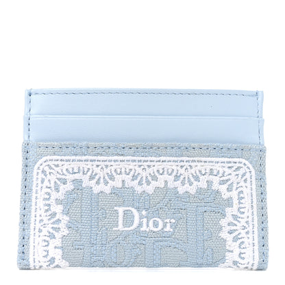 Christian Dior Calfskin Technical Fabric Oblique Lace Freesia Card Holder Blue Celeste 1 of 7