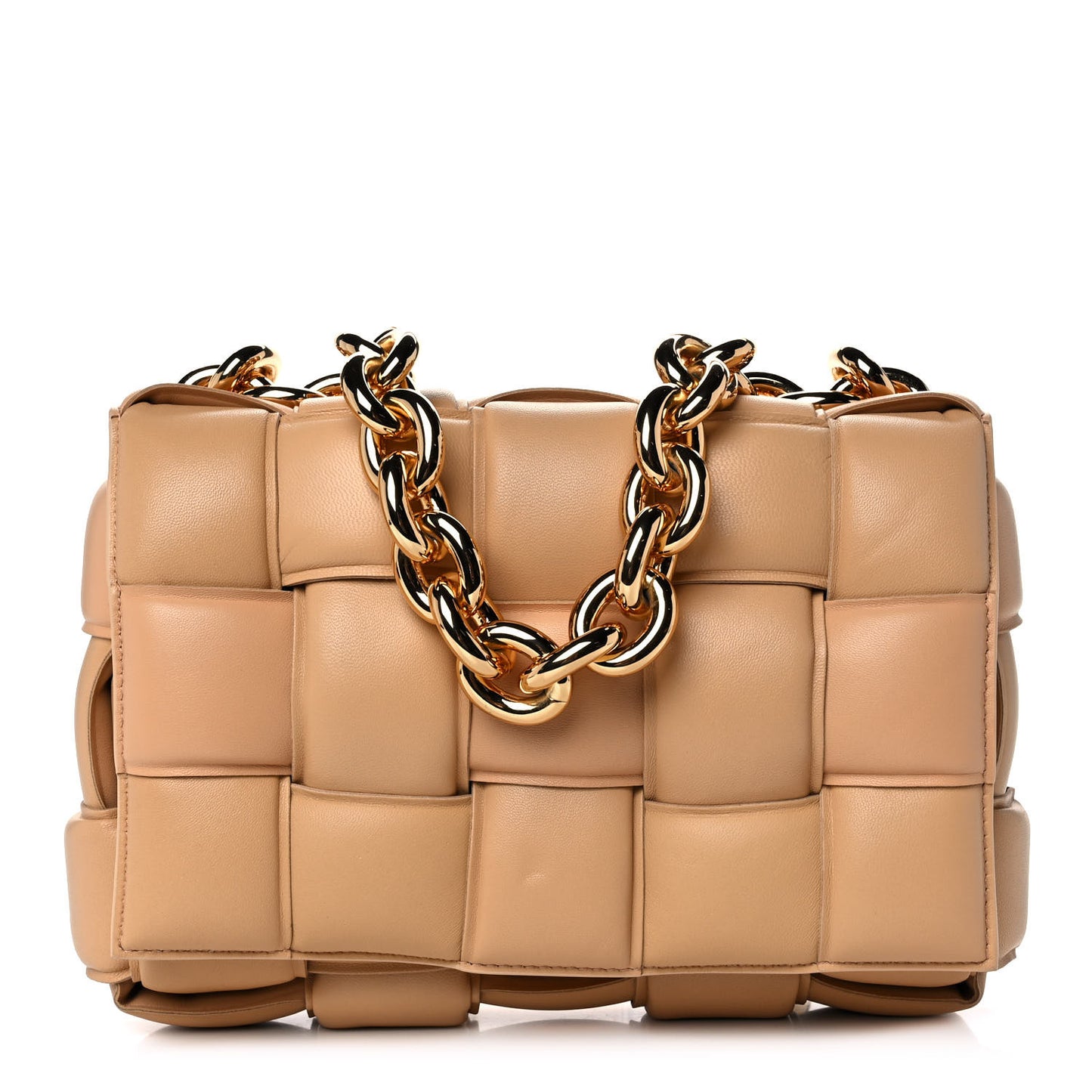 Lambskin Maxi Intreccio Padded Chain Cassette Crossbody Bag Almond