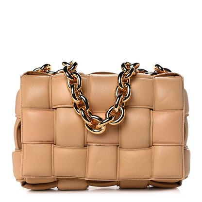 Bottega Veneta Lambskin Maxi Intreccio Padded Chain Cassette Crossbody Bag Almond 1 of 10