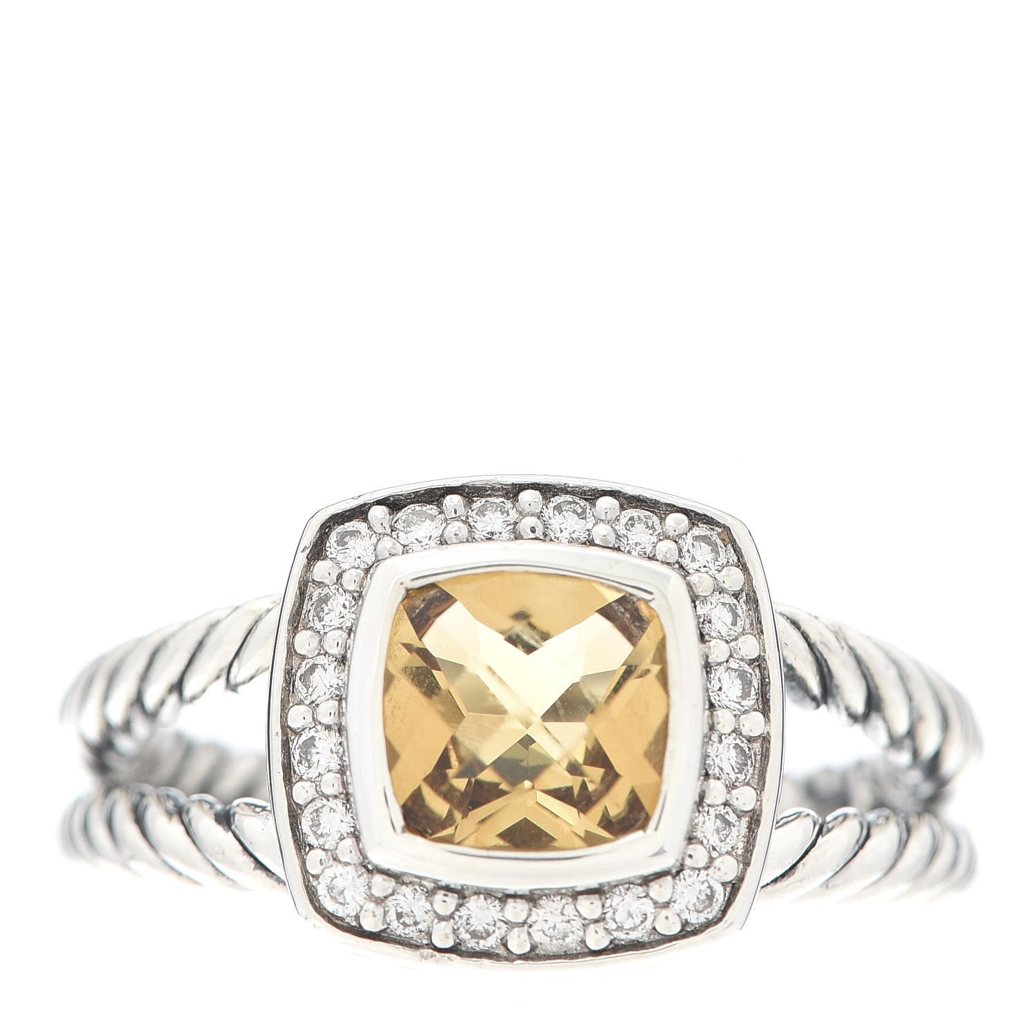 David Yurman Sterling Silver Diamond Citrine 7mm Petite Albion Ring 54 7 1 of 5
