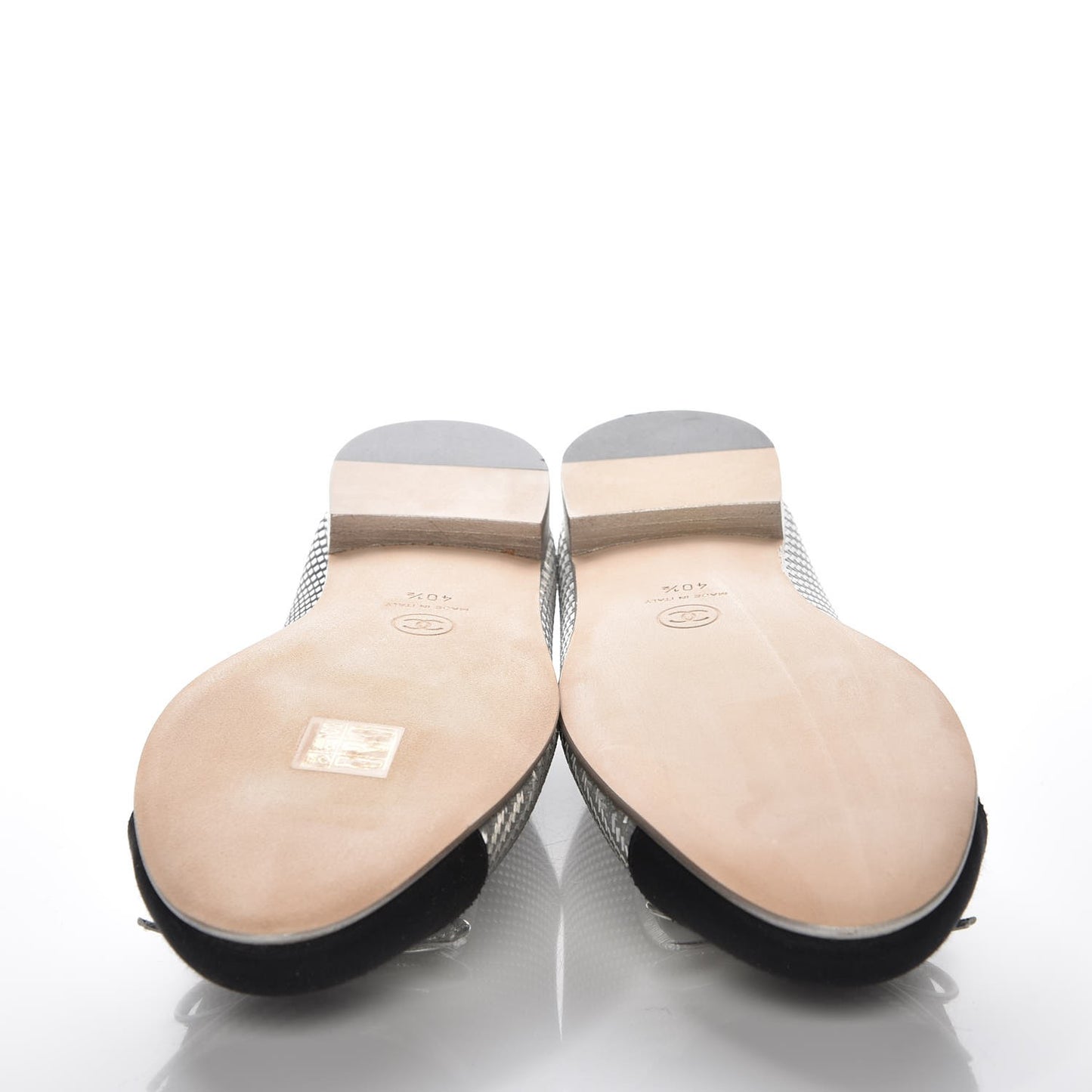 Metallic PVC Grosgrain Cap Toe Ballerina Flats 40.5 Silver Black