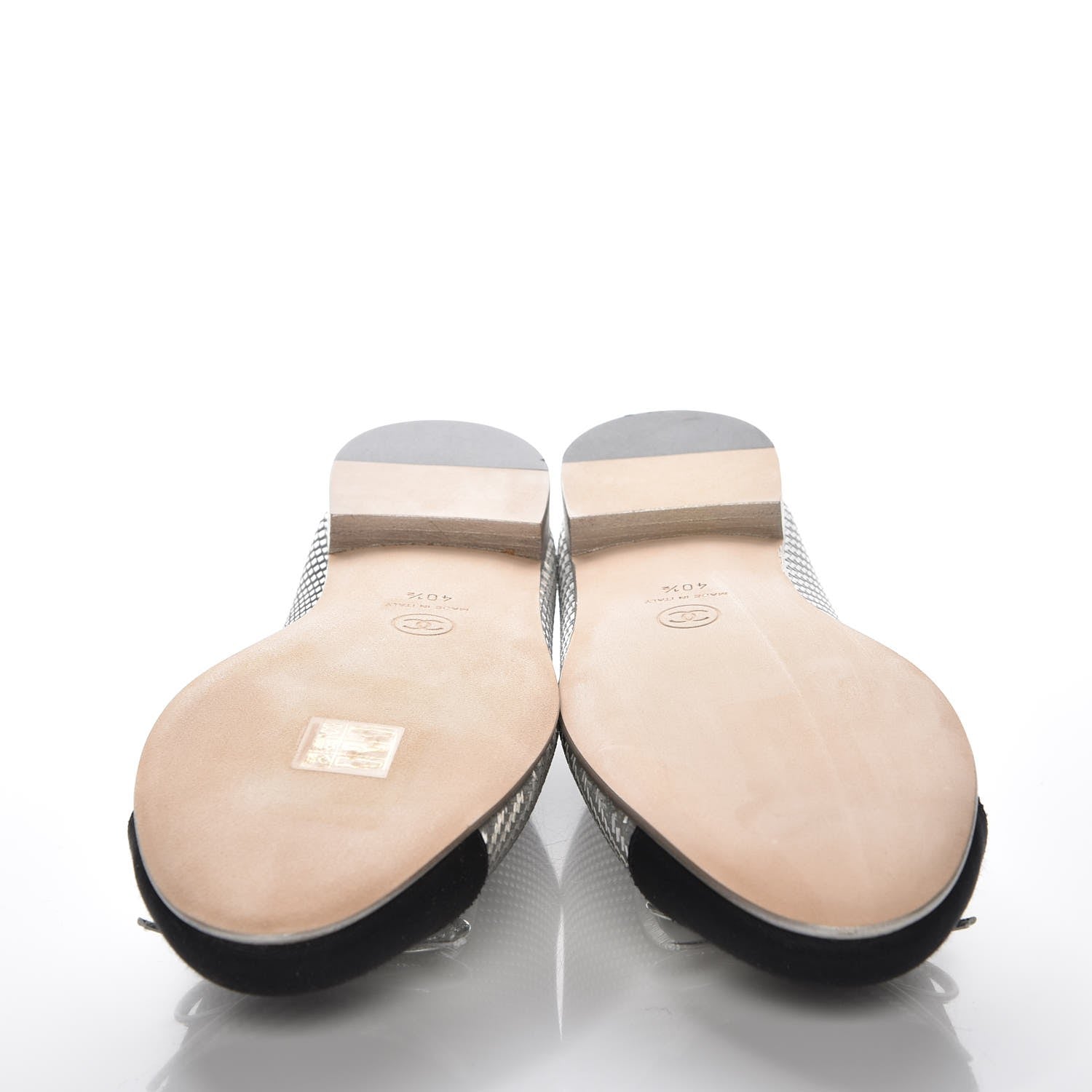 Chanel Metallic PVC Grosgrain Cap Toe Ballerina Flats 40.5 Silver Black 8 of 9