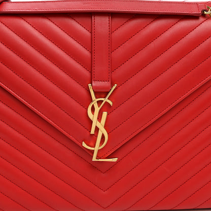 Saint Laurent Smooth Calfskin Matelasse Chevron Large Monogram Satchel Lipstick Red 7 of 11