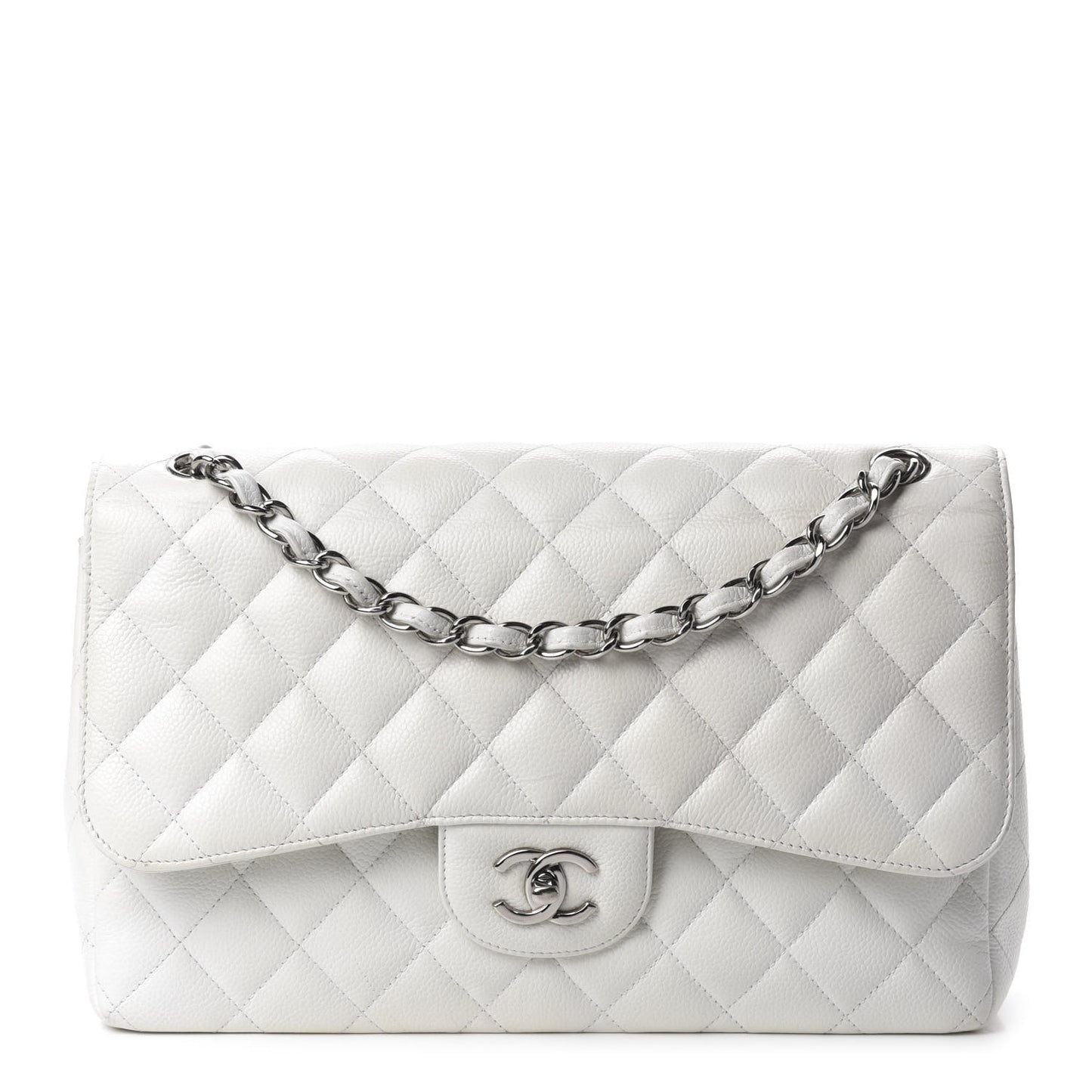 Caviar Quilted Jumbo Double Flap White