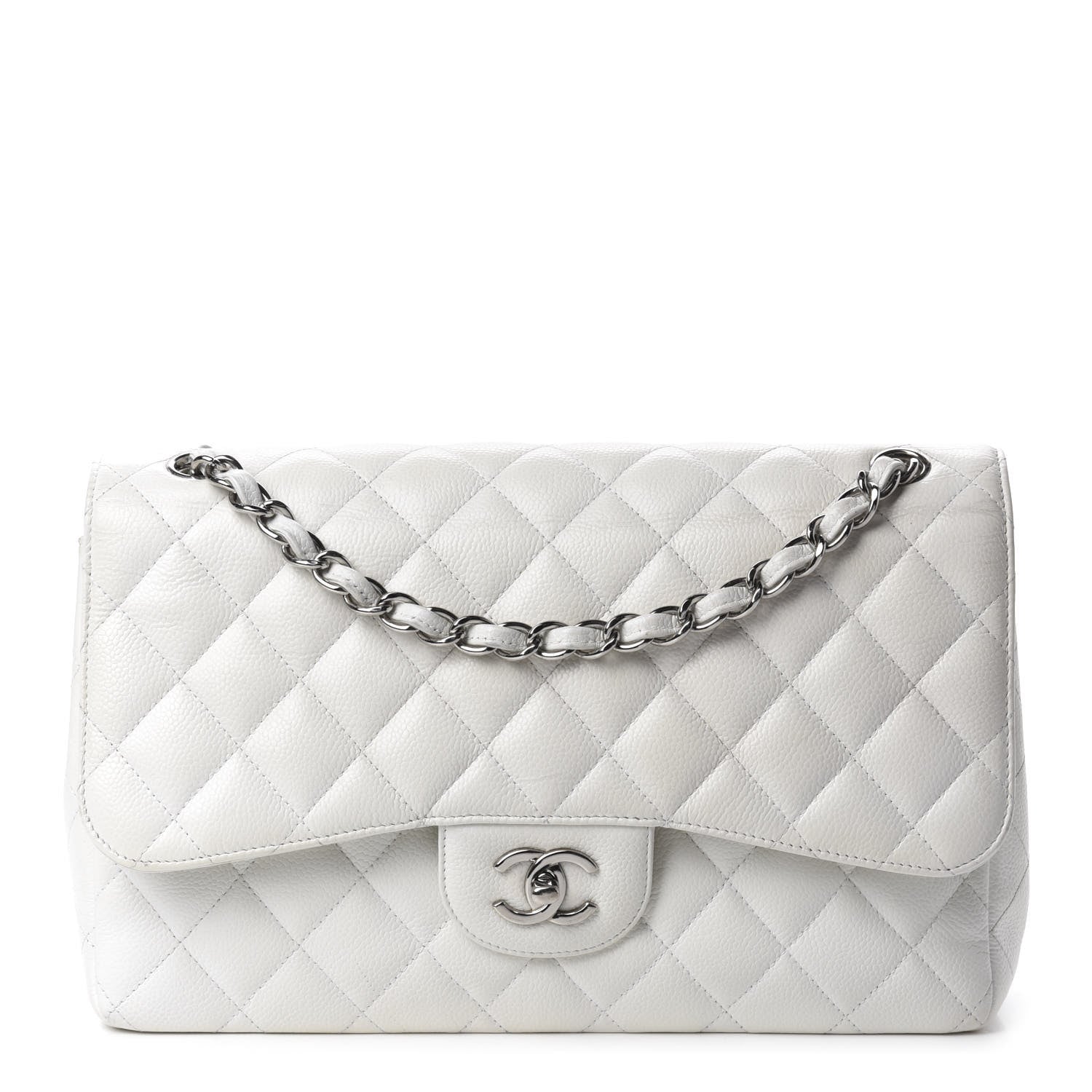 Chanel Caviar Quilted Jumbo Double Flap White 1 of 16