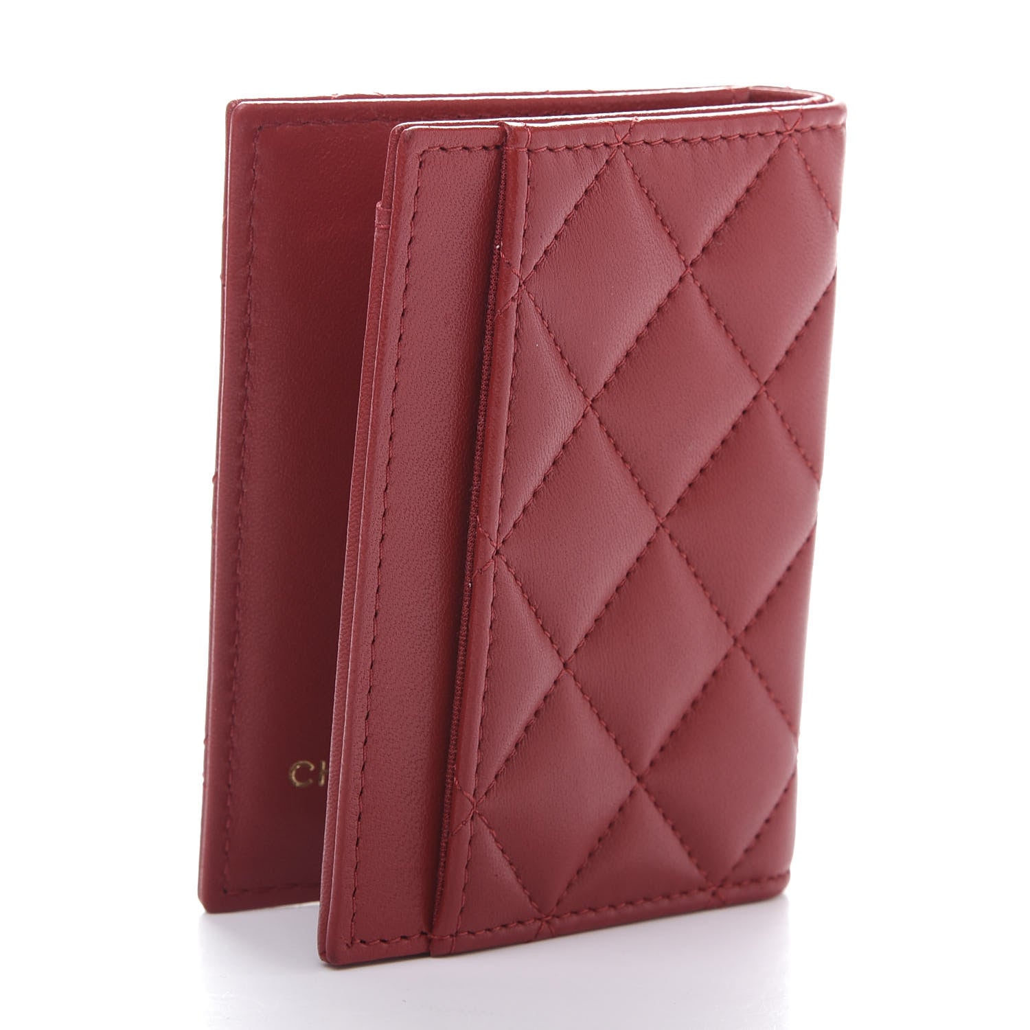 Chanel Lambskin Quilted Card Holder Wallet Red 3 of 12