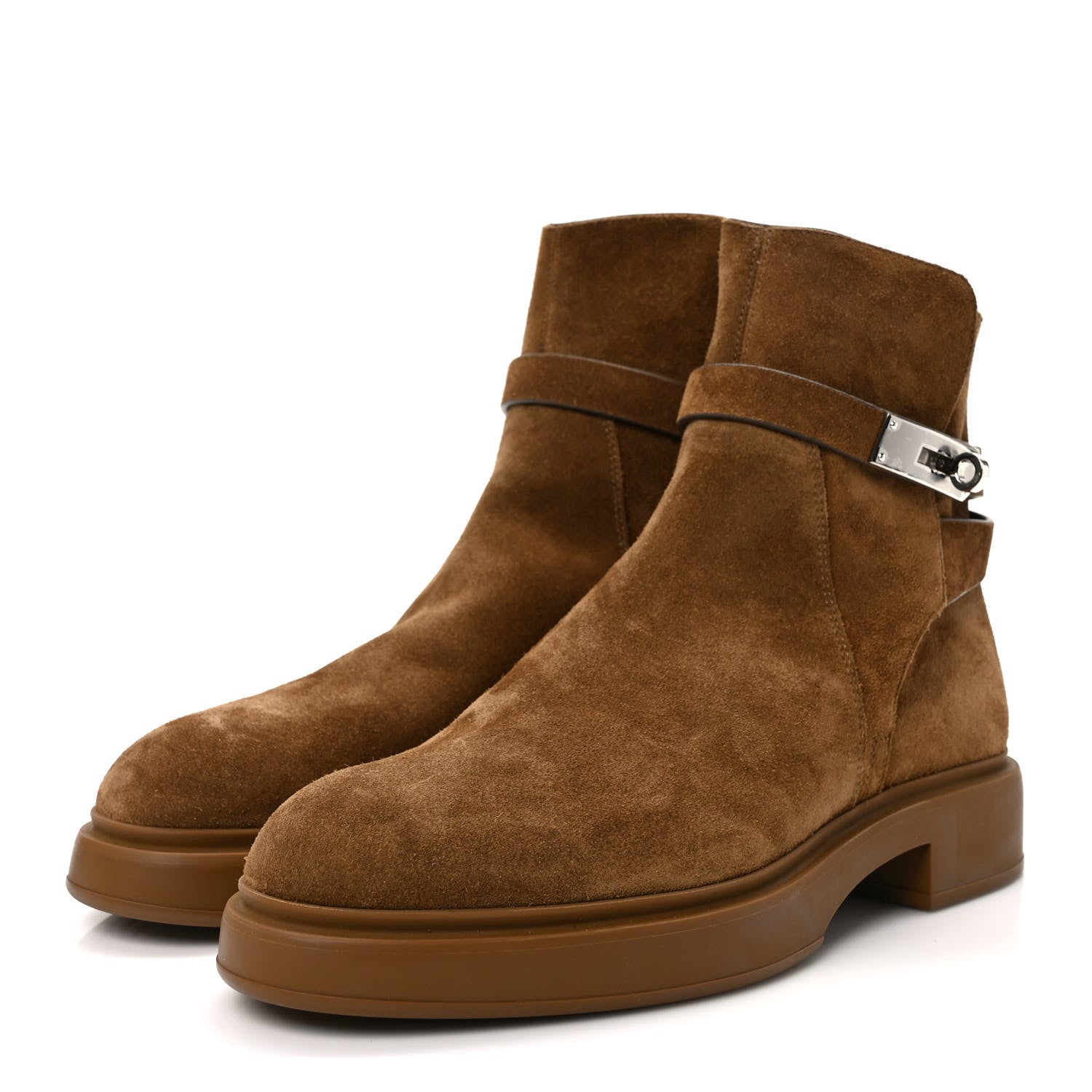 Hermes Velvet Womens Follow Low Boots 39.5 Brun Fume 3 of 7