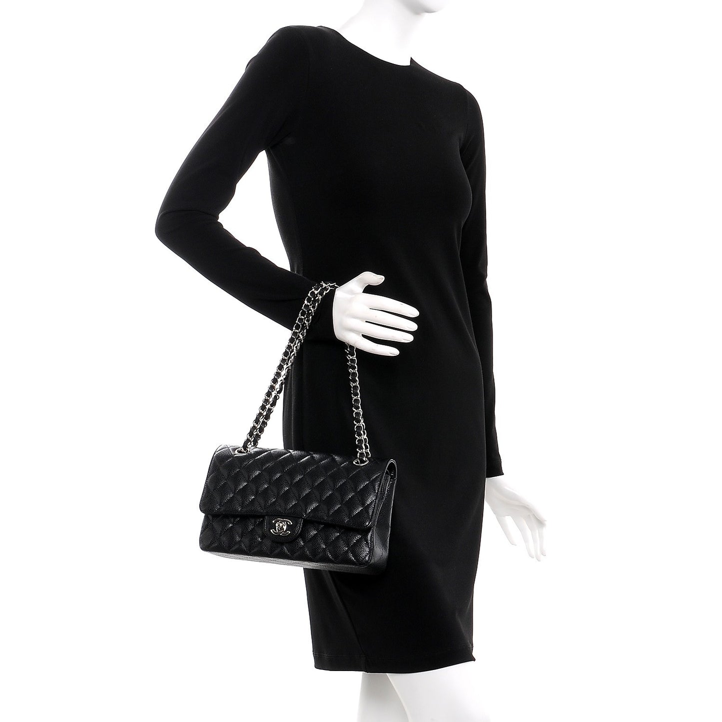 Caviar Quilted Medium Double Flap Black