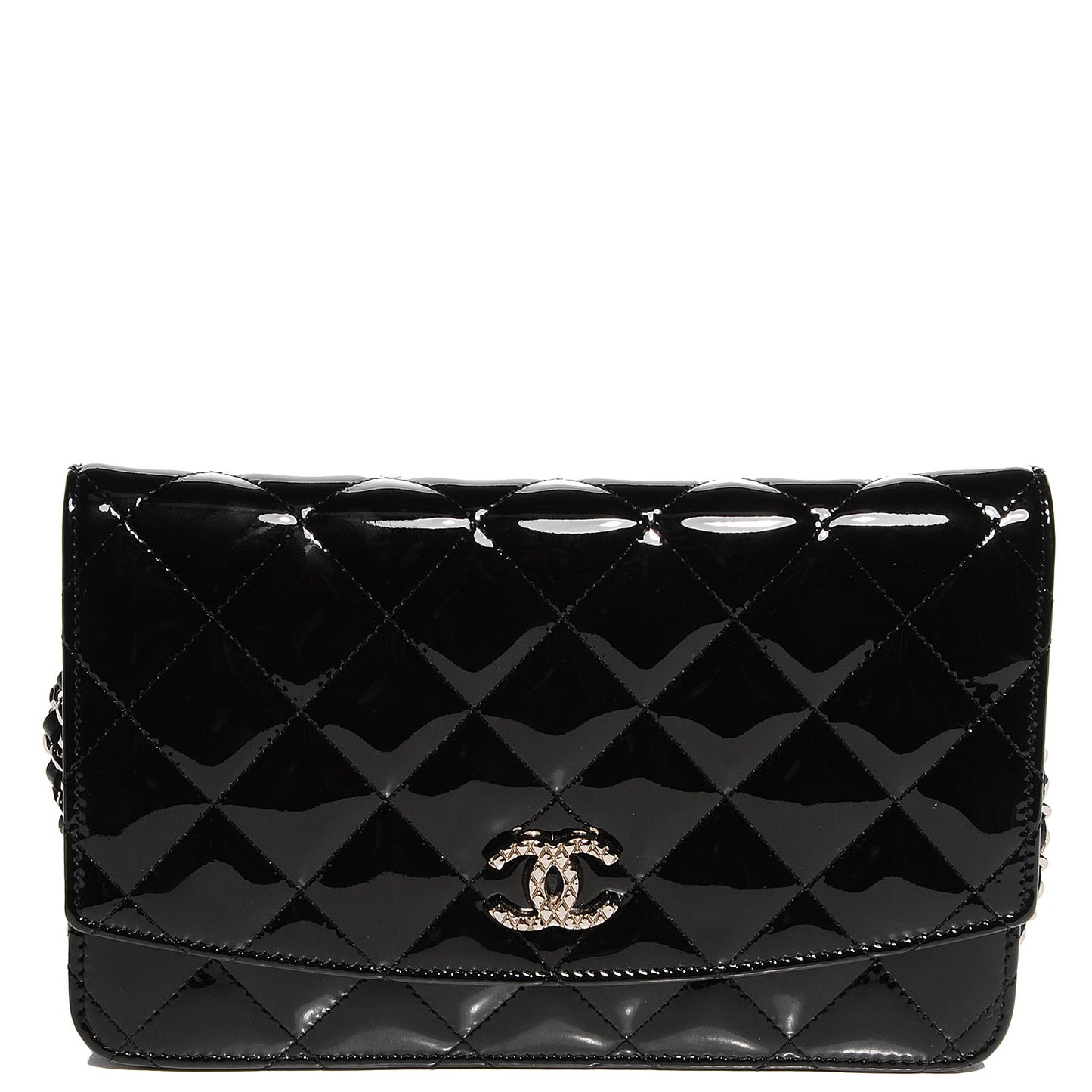 Patent Quilted Brilliant Wallet On Chain WOC Black