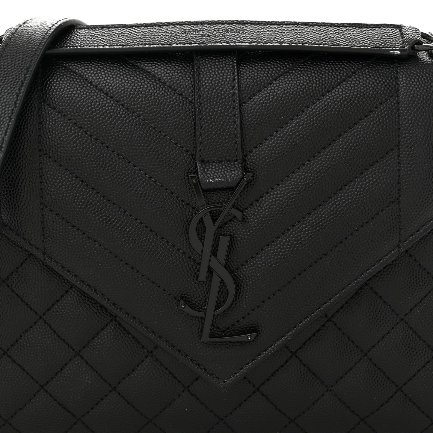 Grain De Poudre Textured Mixed Matelasse Triquilt Medium Monogram Monochrome Satchel Black