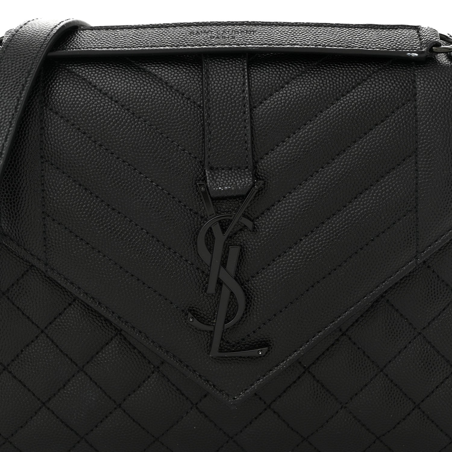 Saint Laurent Grain De Poudre Textured Mixed Matelasse Triquilt Medium Monogram Monochrome Satchel Black 8 of 12
