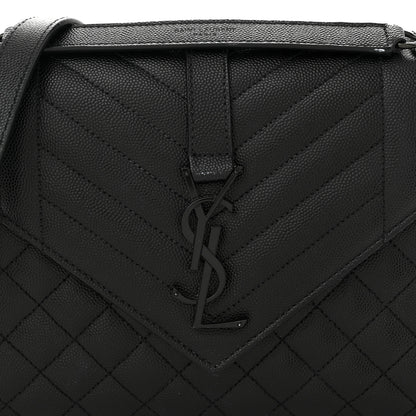 Saint Laurent Grain De Poudre Textured Mixed Matelasse Triquilt Medium Monogram Monochrome Satchel Black 8 of 12
