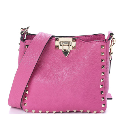 Valentino Garavani Pebbled Calfskin Mini Rockstud Flip-Lock Messenger Bag Pink Orchid 1 of 9
