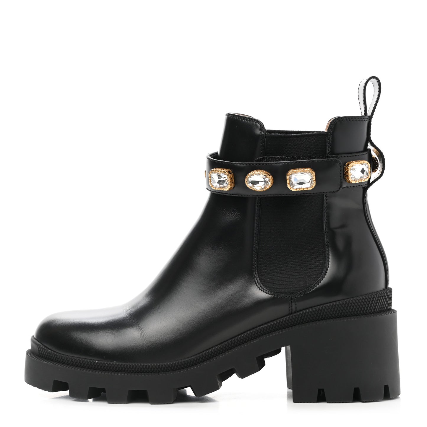Calfskin Crystal GG Trip Chelsea Ankle Boots 40 Black