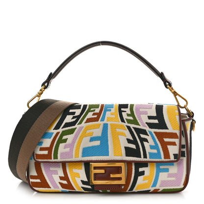 Fendi X SARA COLEMAN Canvas Vitello King Seta FF Fish Eye Embroidered Baguette Grezzo Multicolor Ghianda 1 of 11