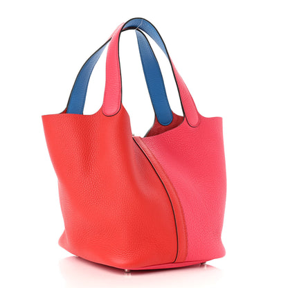 Hermes Taurillon Clemence Casaque Picotin Lock 22 MM Rouge De Coeur Rose Extreme Bleu Zanzibar 2 of 9