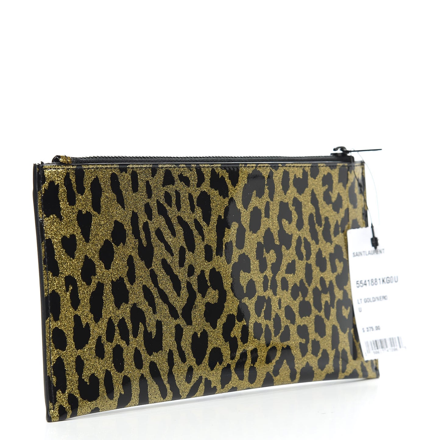 Patent Glitter Leopard Monogram Zip Pouch Gold Black