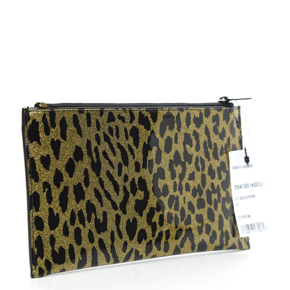 Saint Laurent Patent Glitter Leopard Monogram Zip Pouch Gold Black 3 of 7