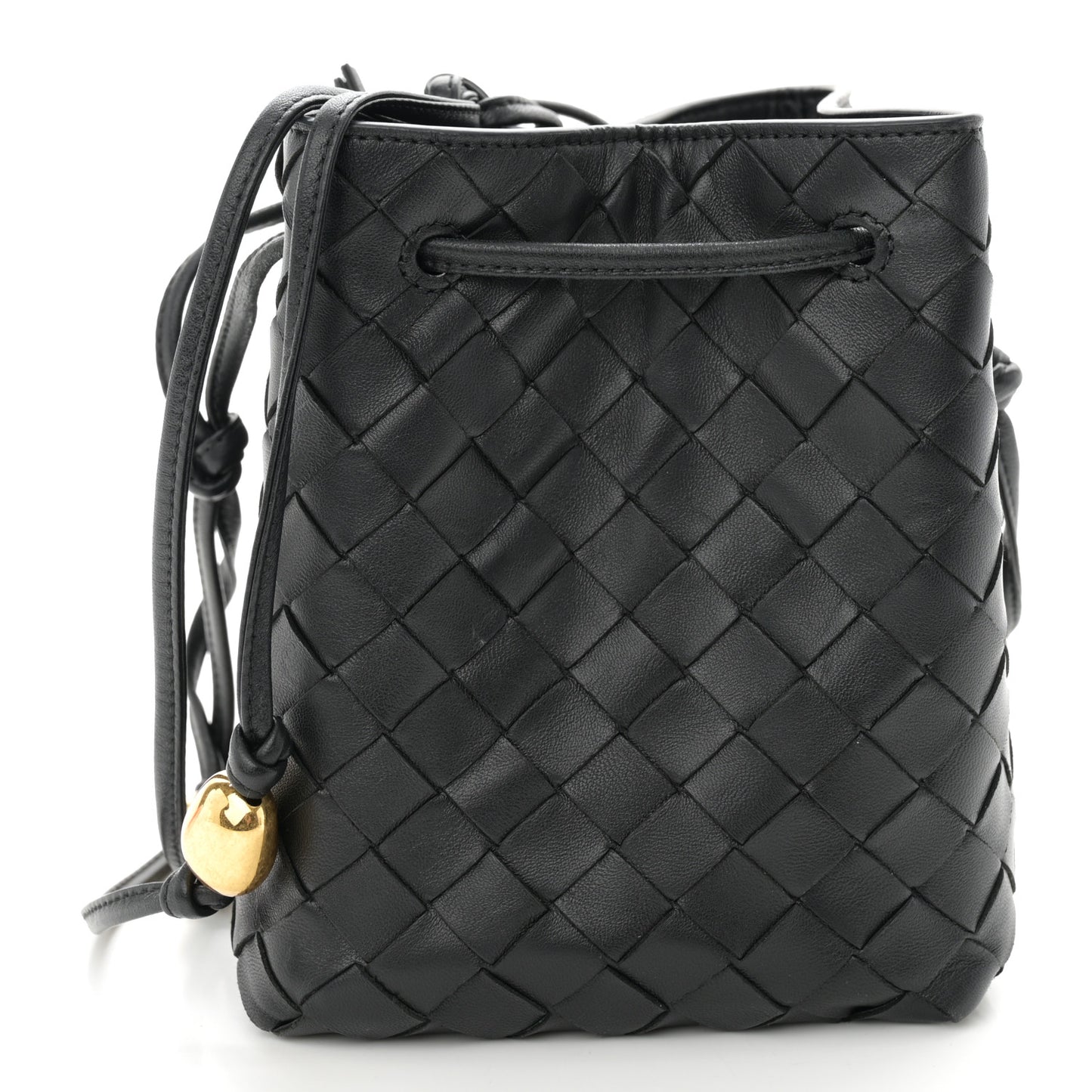Nappa Intrecciato Small Drawstring Bucket Bag Black