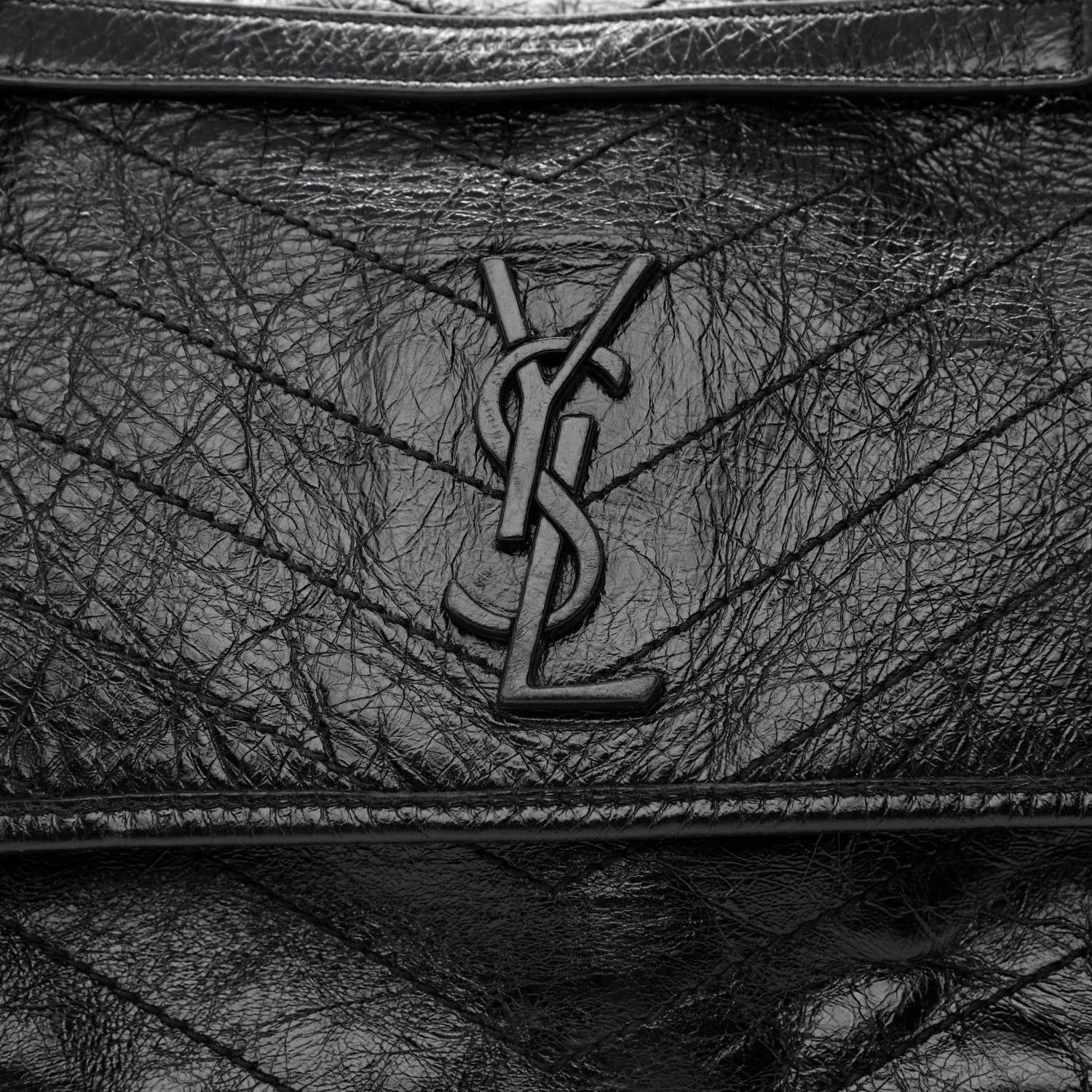 Saint Laurent Crinkled Calfskin Matelasse Monogram Medium Niki Chain Satchel Black 8 of 10
