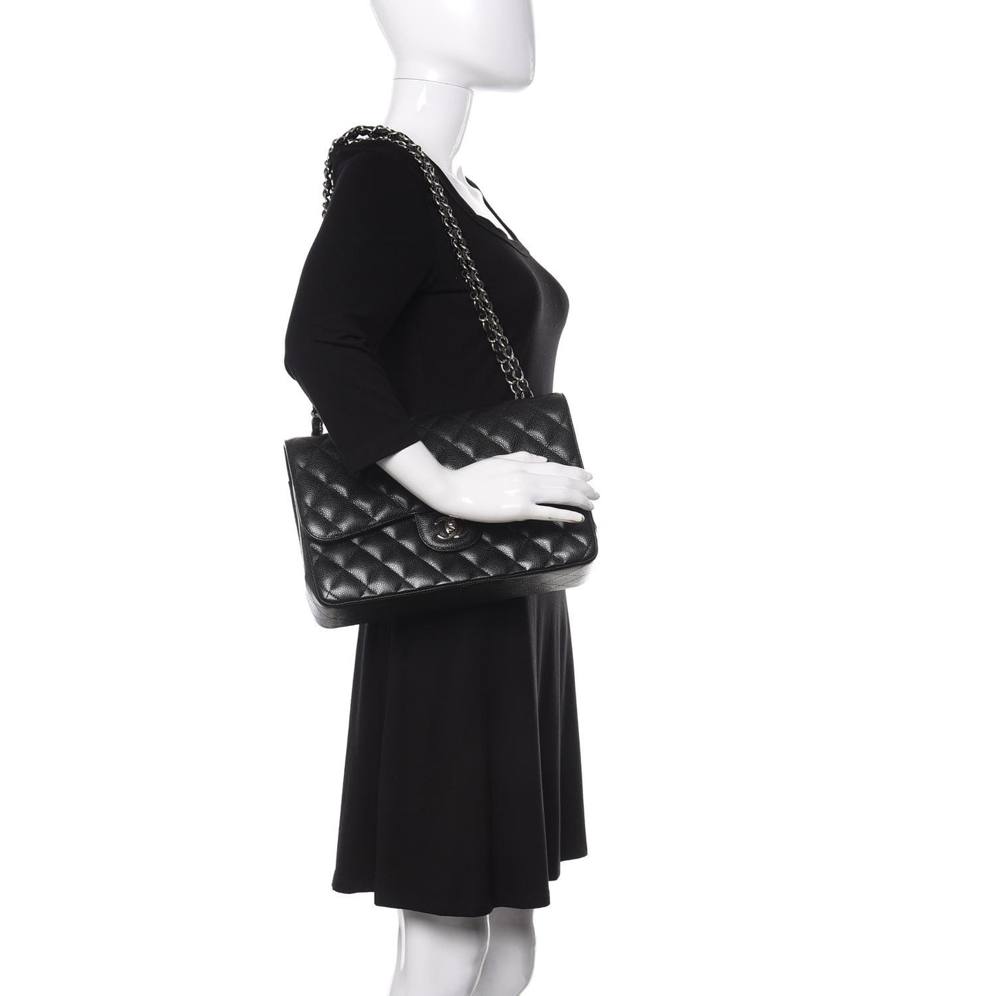 Caviar Quilted Jumbo Double Flap Black