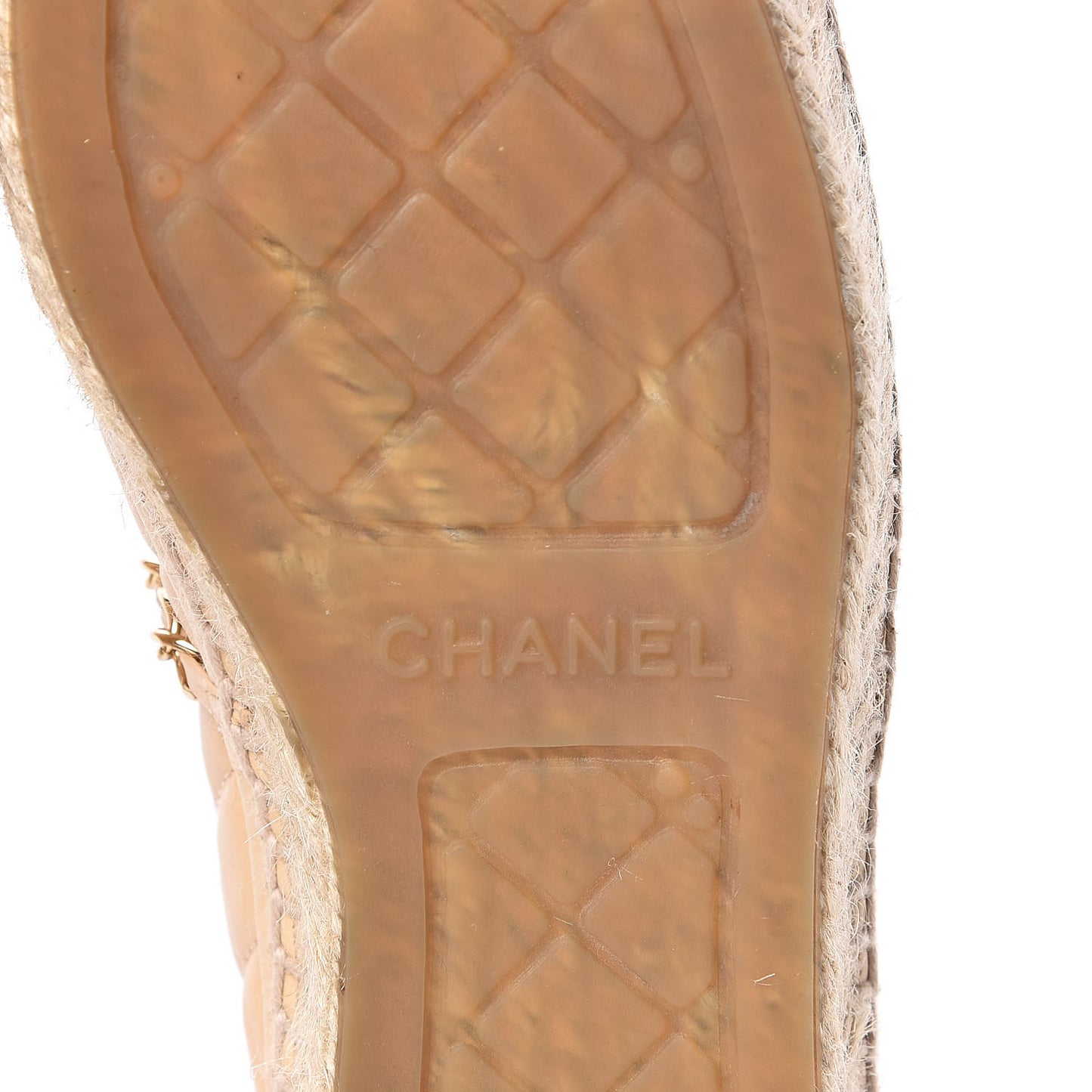Lambskin Grosgrain Quilted CC Chain Espadrilles 35 Beige Black