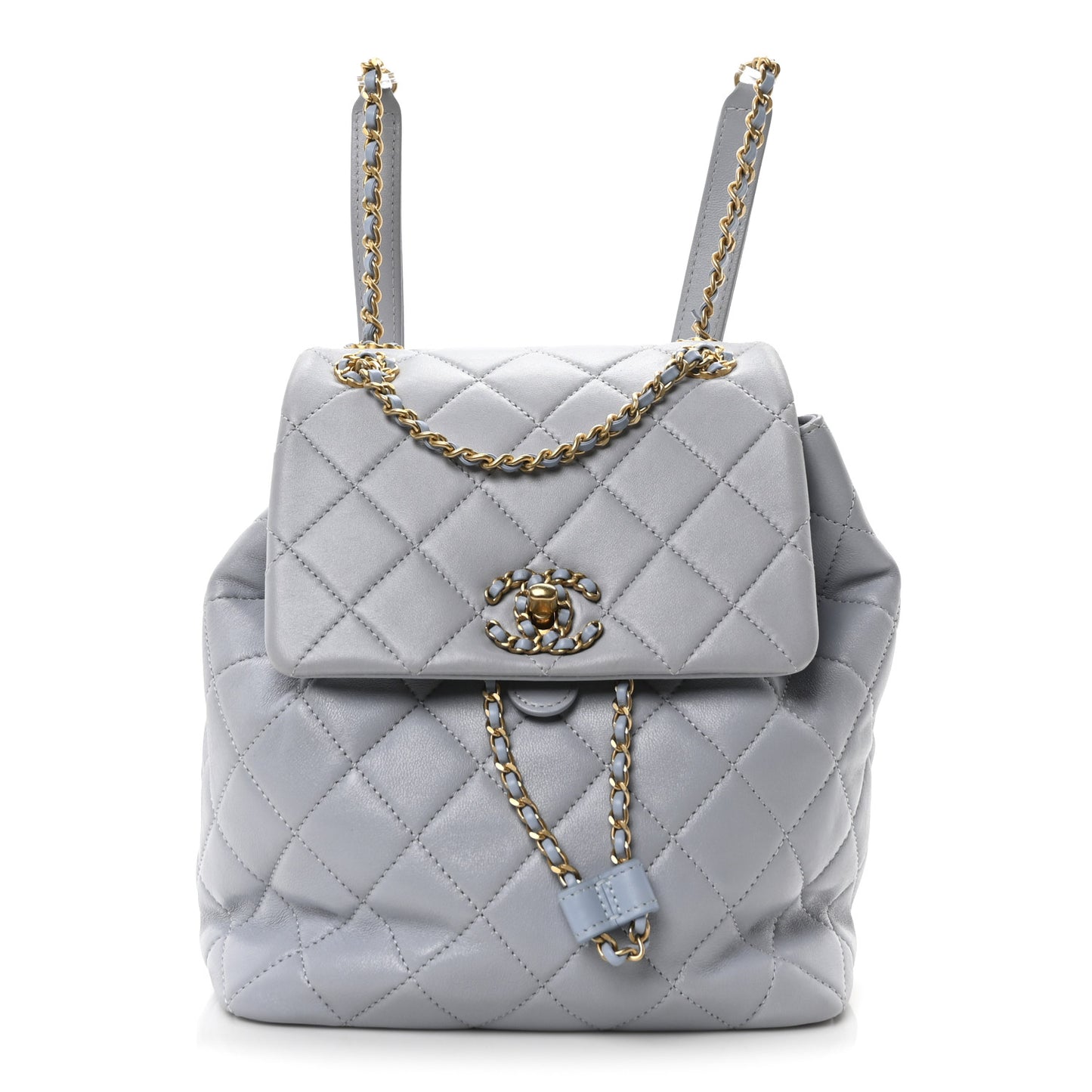 Lambskin Quilted Braided CC Backpack Light Grey