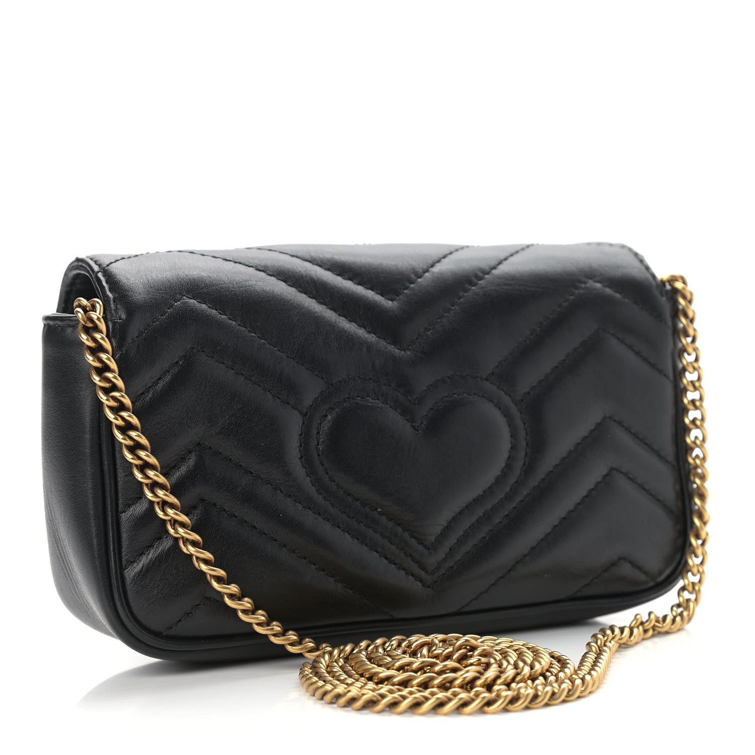 Gucci Calfskin Matelasse Super Mini GG Marmont Shoulder Bag Black 3 of 12