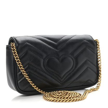 Gucci Calfskin Matelasse Super Mini GG Marmont Shoulder Bag Black 3 of 12