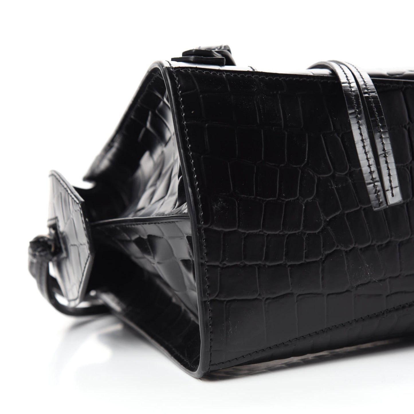 Semi Shiny Calfskin Crocodile Embossed Neo Classic Black Hardware S City Black