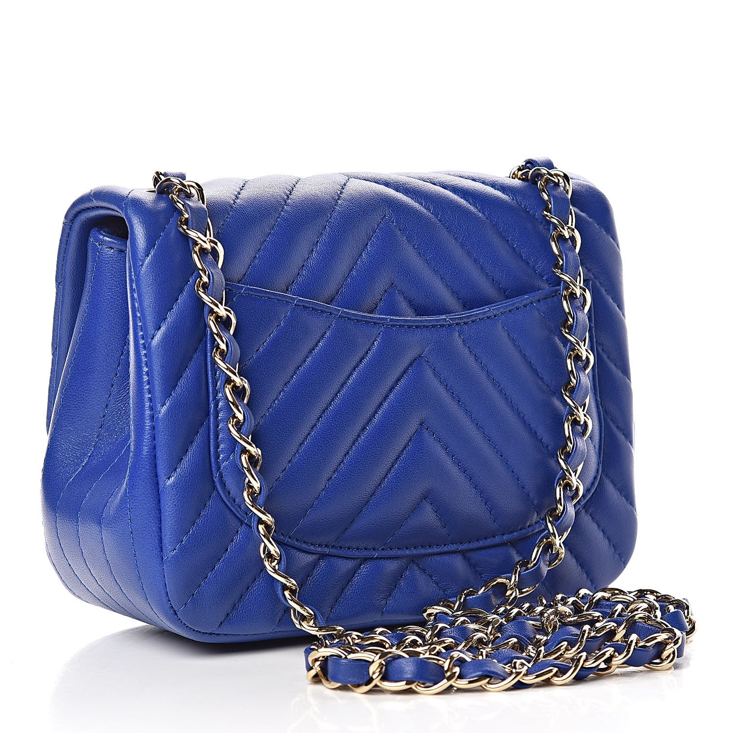 Lambskin Chevron Quilted Mini Square Flap Blue