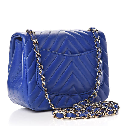 Chanel Lambskin Chevron Quilted Mini Square Flap Blue 3 of 12