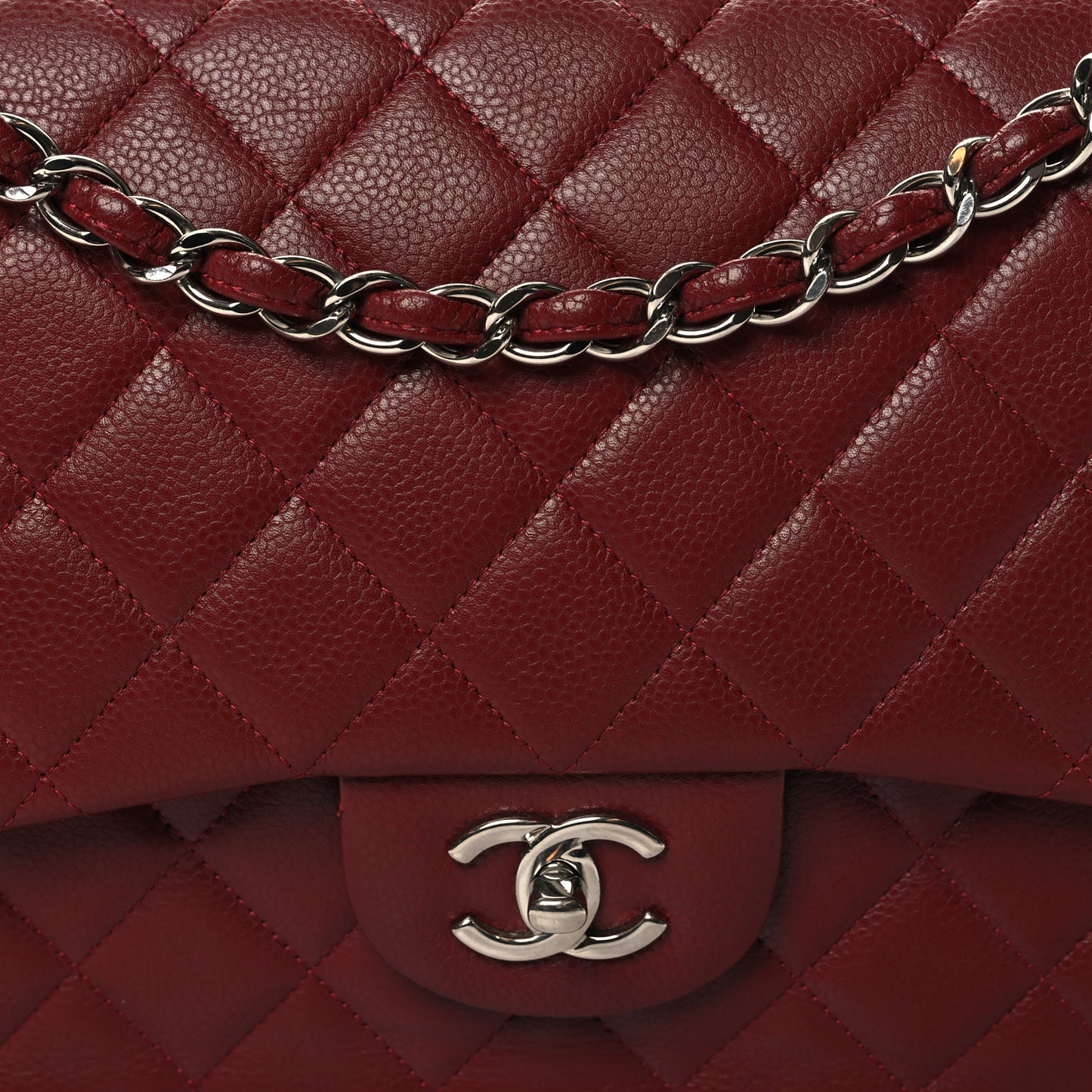 Caviar Quilted Jumbo Double Flap Dark Red